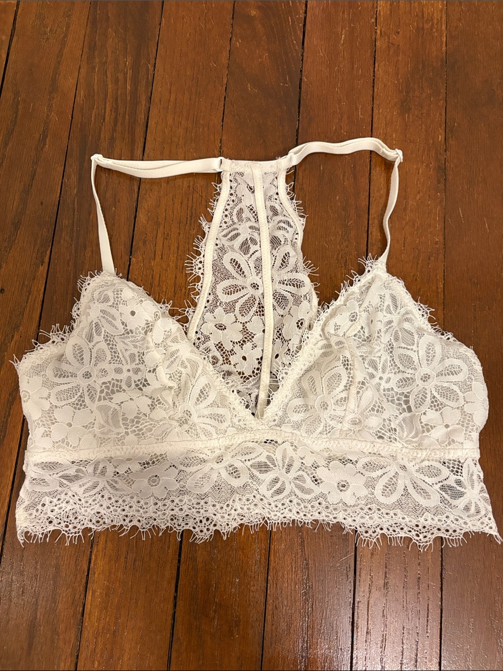 aerie White Floral Lace Racerback Bralette